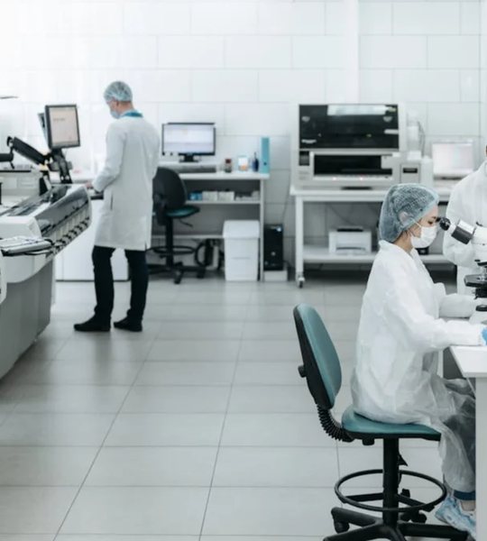 A modern clinical laboratory with staff at work